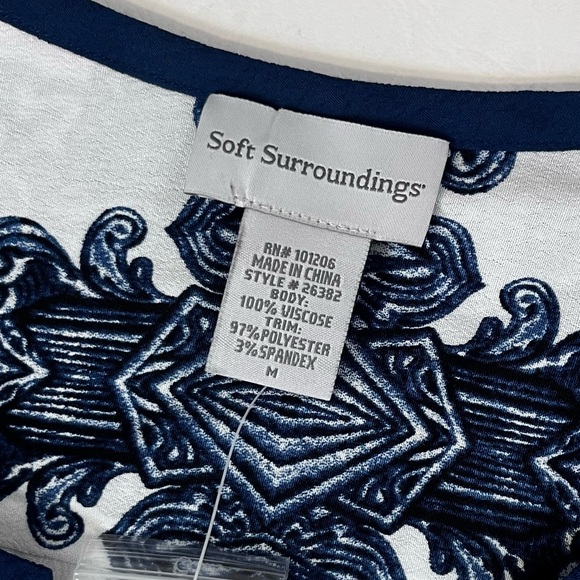 Soft Surroundings Printed Button Front Tunic Top Blue & White Size Medium - Picture 6 of 7